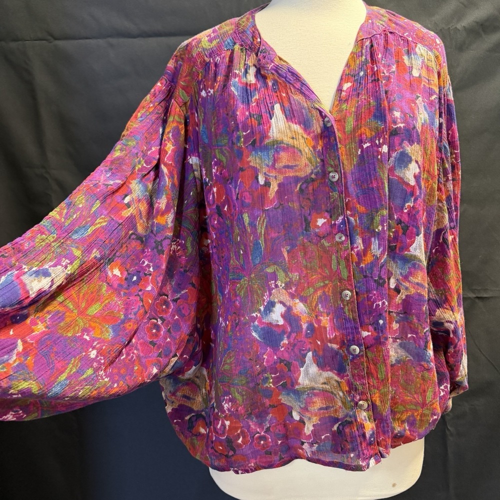 Old Khaki Women's Floral Button-Up Blouse – Colorful Boho Lightweight Top - Picture 4 of 10